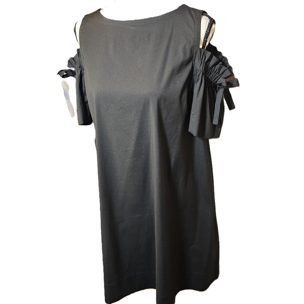 J.Jill Cold Shoulder Tie Sleeve Women Black Shift Dress SZ S Petite Casual Party